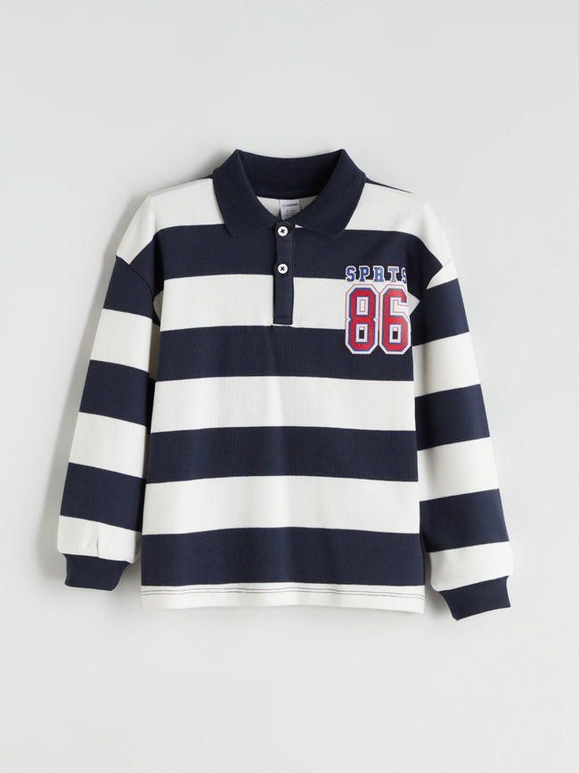 LCW Kids Navy Blue Polo Neck Striped Boys Sweatshirt Hover Image