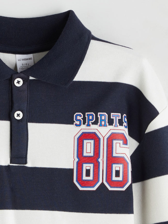 LCW Kids Navy Blue Polo Neck Striped Boys Sweatshirt Main Image