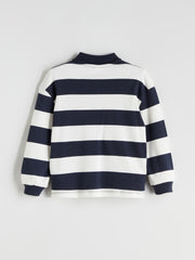 LCW Kids Navy Blue Polo Neck Striped Boys Sweatshirt