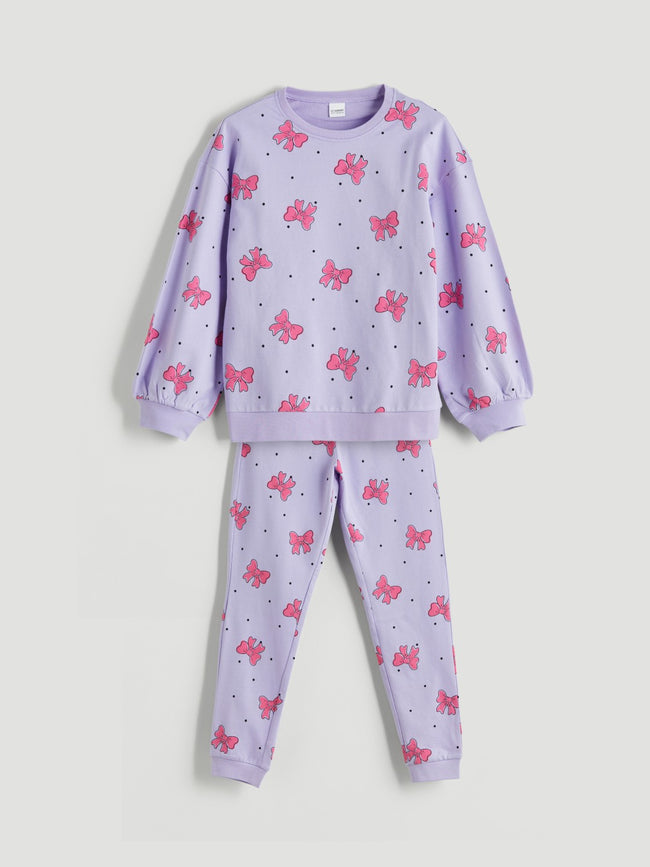 LCW Kids Lilac Crew Neck Girls Pajama Set Hover Image