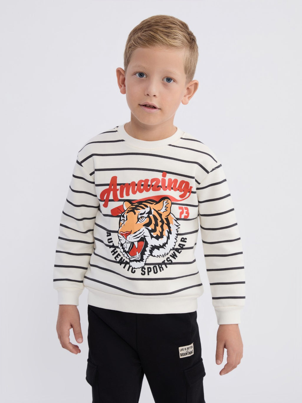 LCW Kids Crew Neck Striped Boys Sweatshirt