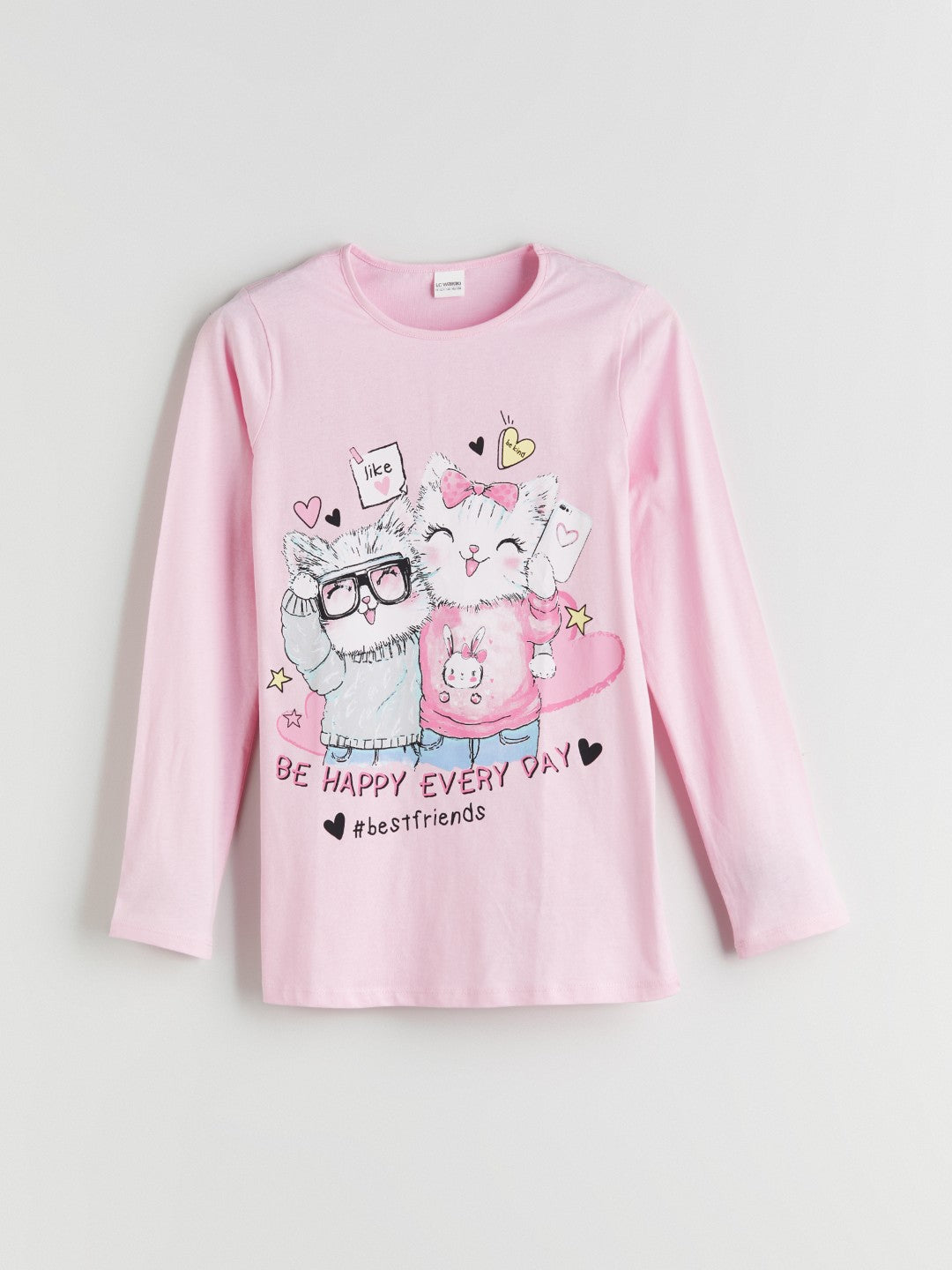 LCW Kids Pink Crew Neck Girls Pajama Set