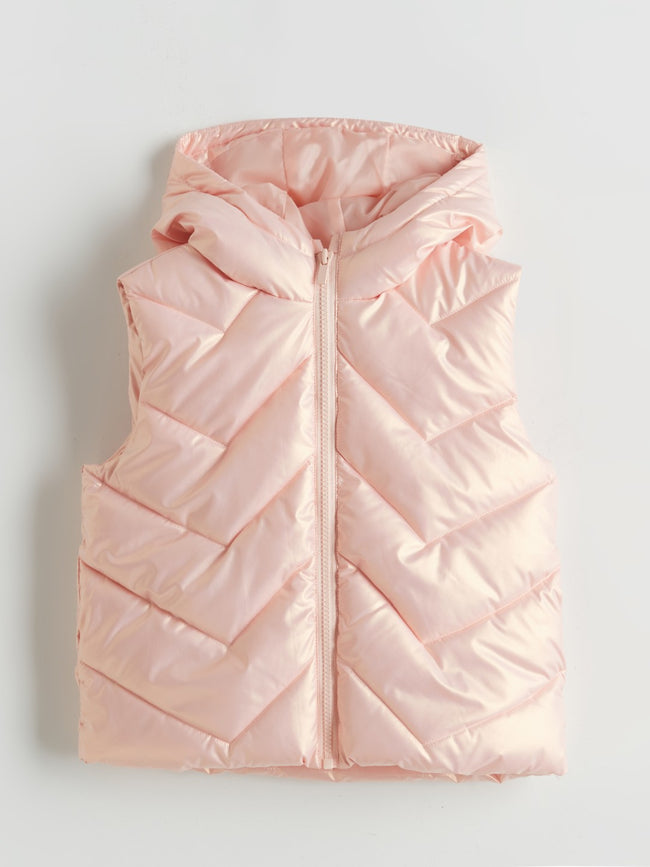 LCW Kids Gray Hooded Girls Puffer Vest Hover Image