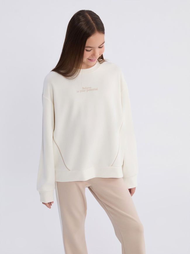 LCW Kids Crew Neck Girls Sweatshirt And Leggings Hover Image