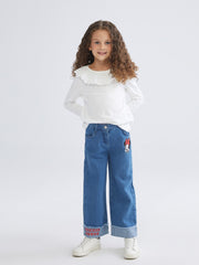 LCW Kids Ecru Collar Detailed Combed Cotton Girls T-Shirt