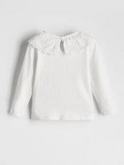 LCW Kids Ecru Collar Detailed Combed Cotton Girls T-Shirt