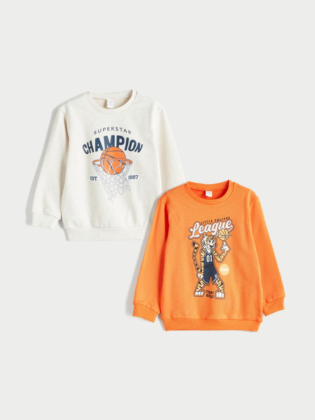 LCW Kids Orange Crew Neck Printed Boys Sweatshirt 2-Pack