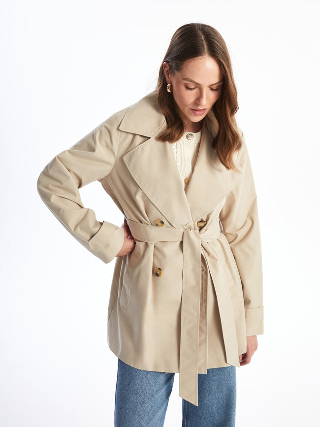 LCW Classic Khaki Double-Breasted Women Trench Coat Hover Image