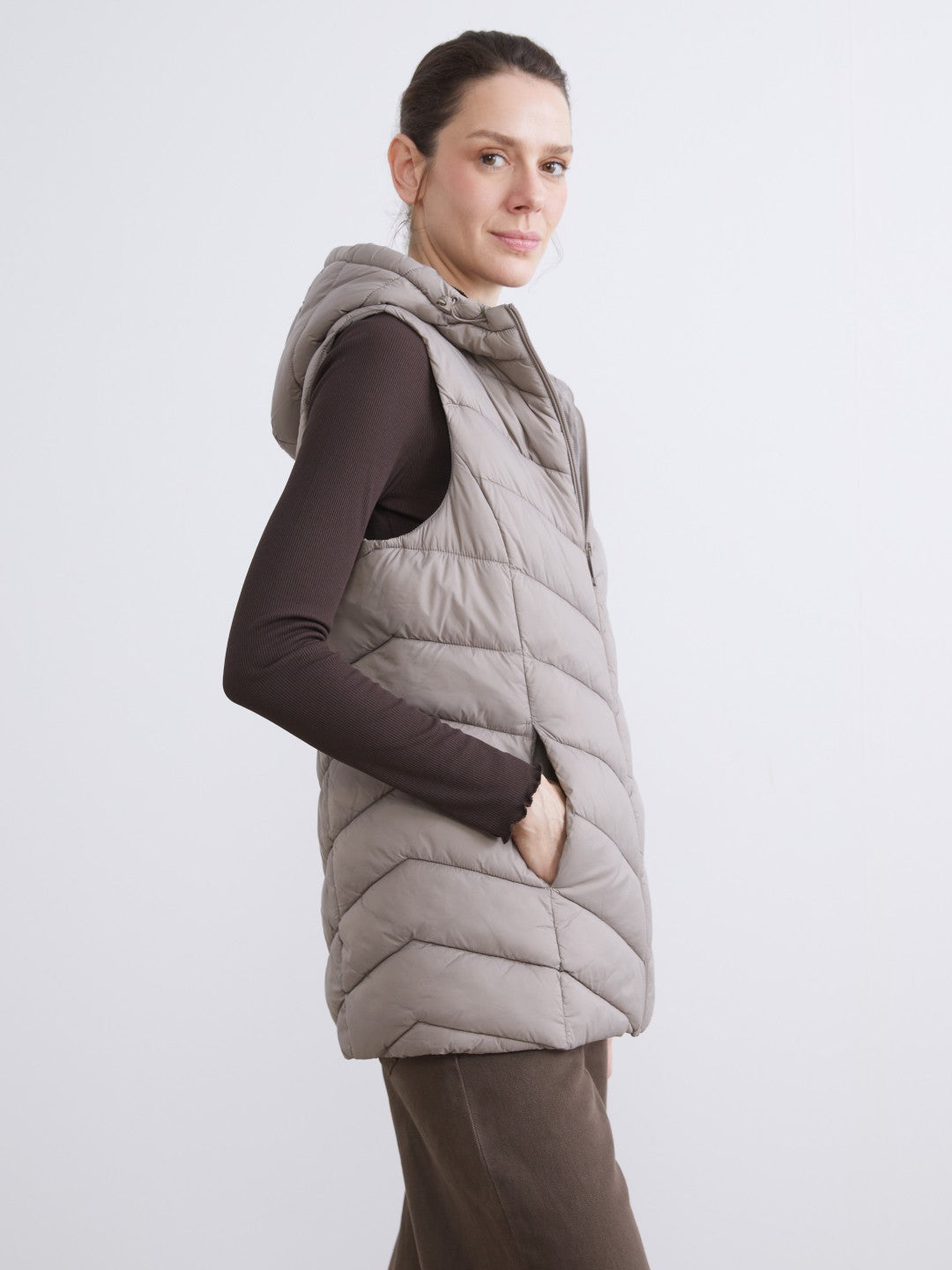 LCW Classic Brown Hooded Women Puffer Vest