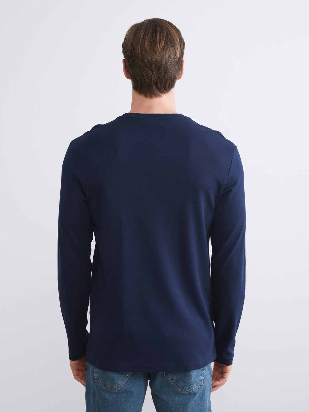 LCW Classic Navy Blue Crew Neck Long Sleeve Printed Men Sweatshirt