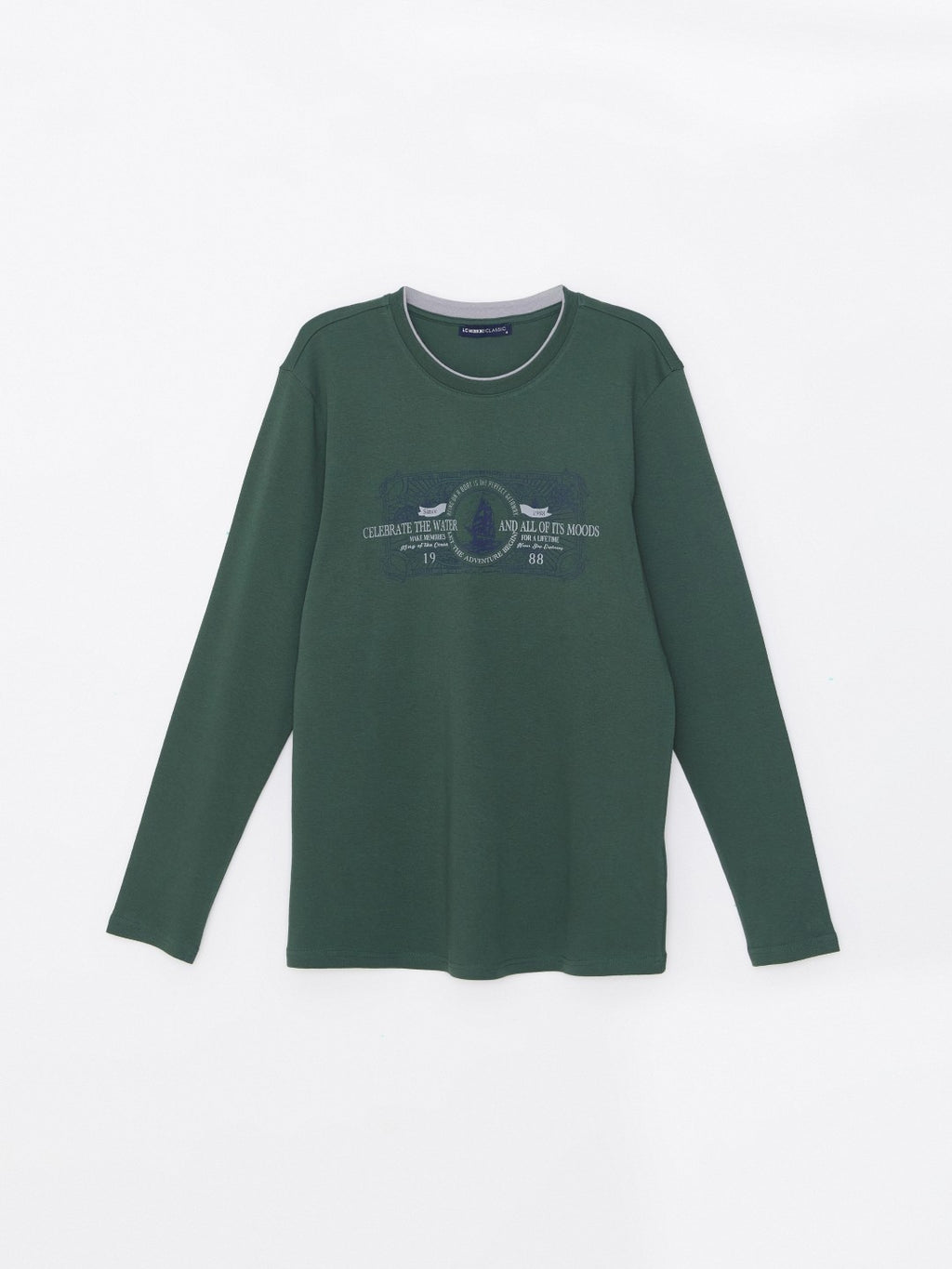 LCW Classic Navy Blue Crew Neck Long Sleeve Printed Men Sweatshirt