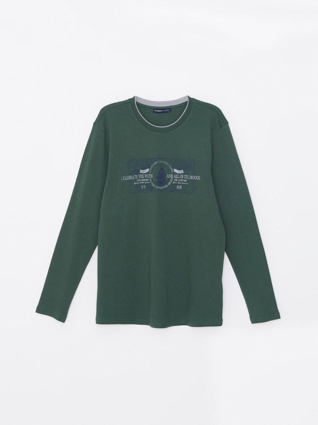 LCW Classic Navy Blue Crew Neck Long Sleeve Printed Men Sweatshirt Hover Image