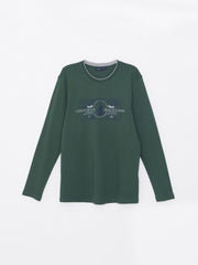 LCW Classic Navy Blue Crew Neck Long Sleeve Printed Men Sweatshirt