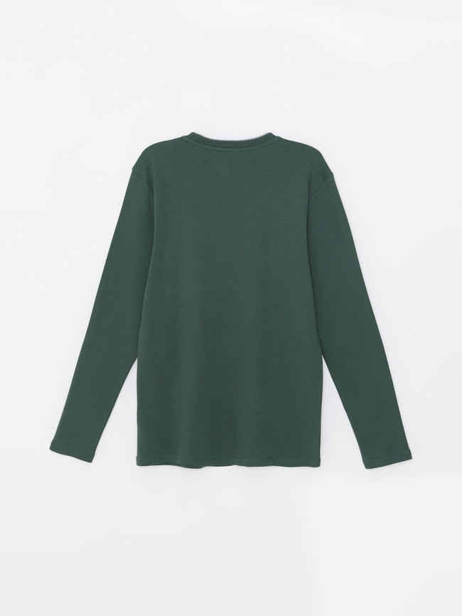 LCW Classic Navy Blue Crew Neck Long Sleeve Printed Men Sweatshirt Main Image