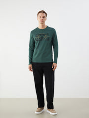 LCW Classic Navy Blue Crew Neck Long Sleeve Printed Men Sweatshirt