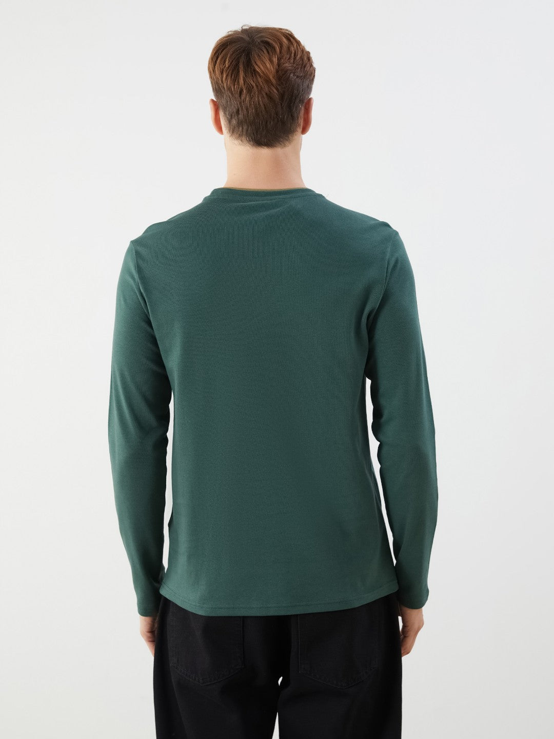 LCW Classic Navy Blue Crew Neck Long Sleeve Printed Men Sweatshirt