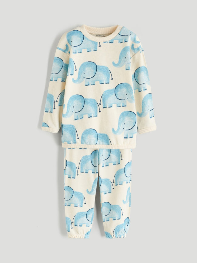 LCW Baby Ecru Printed Baby Boy Sweatshirt And Tracksuit Bottom 2-Pack Hover Image