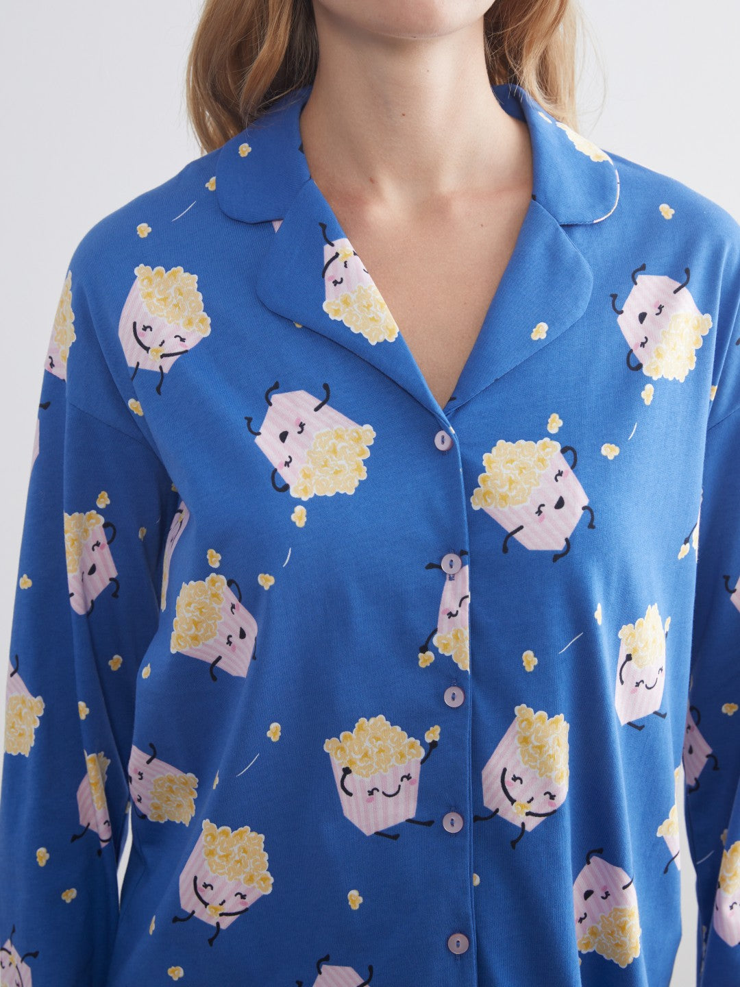 LCW Young Blue Shirt Collar Printed Women Pajama Set