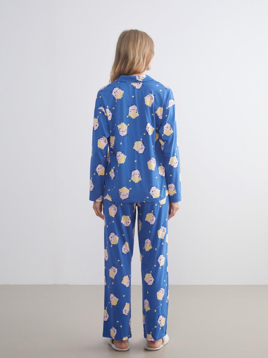 LCW Young Blue Shirt Collar Printed Women Pajama Set