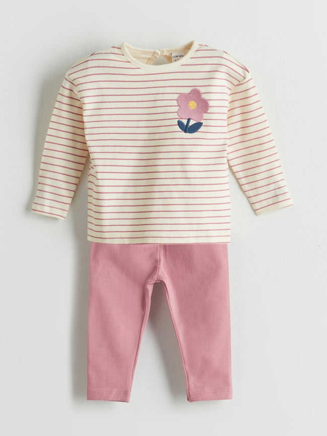 LCW Baby Ecru Crew Neck Baby Girl Blouse And Tights 2-Pack Hover Image