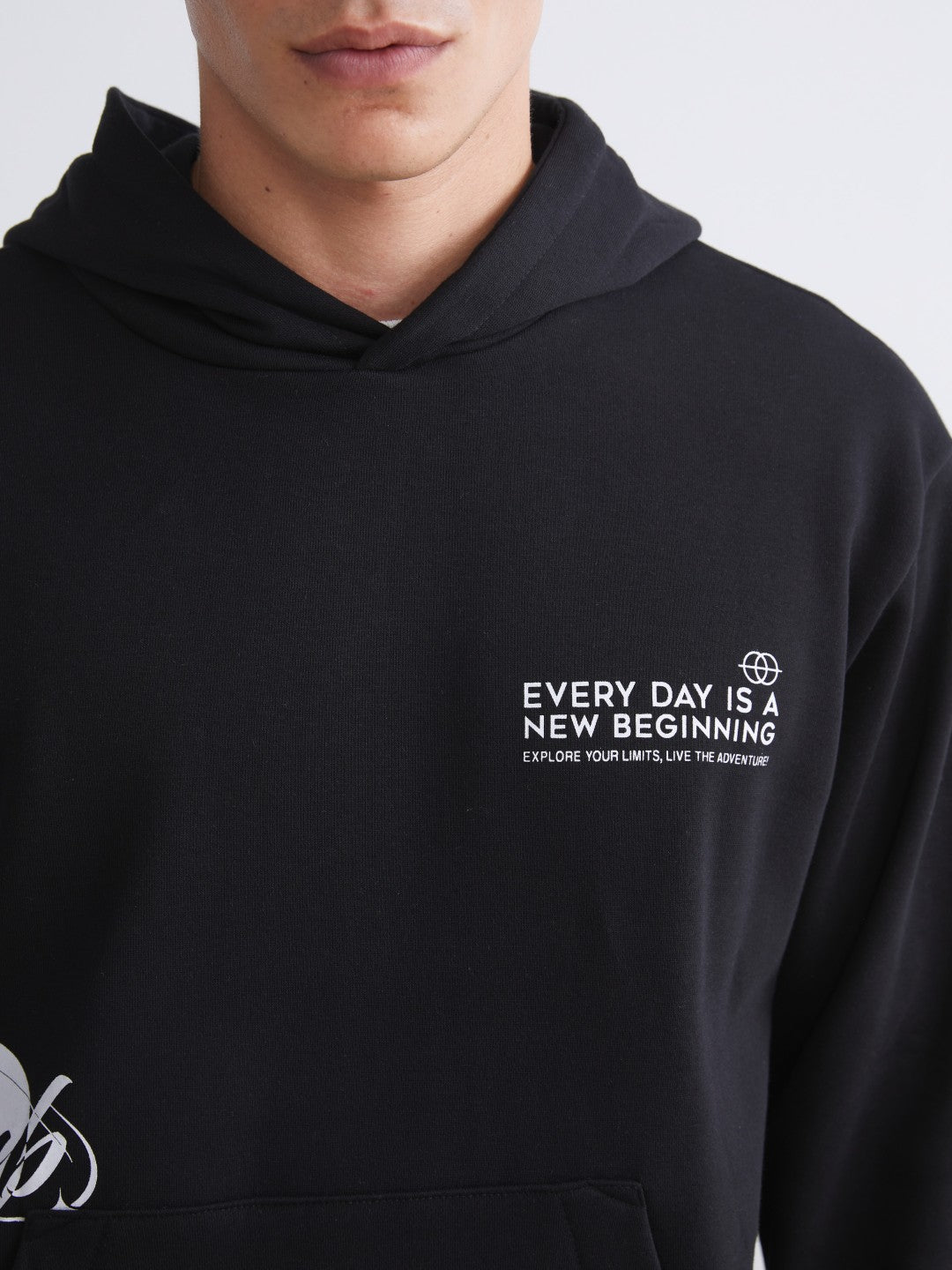 Xside Black Long Sleeve Printed Men Hoodie