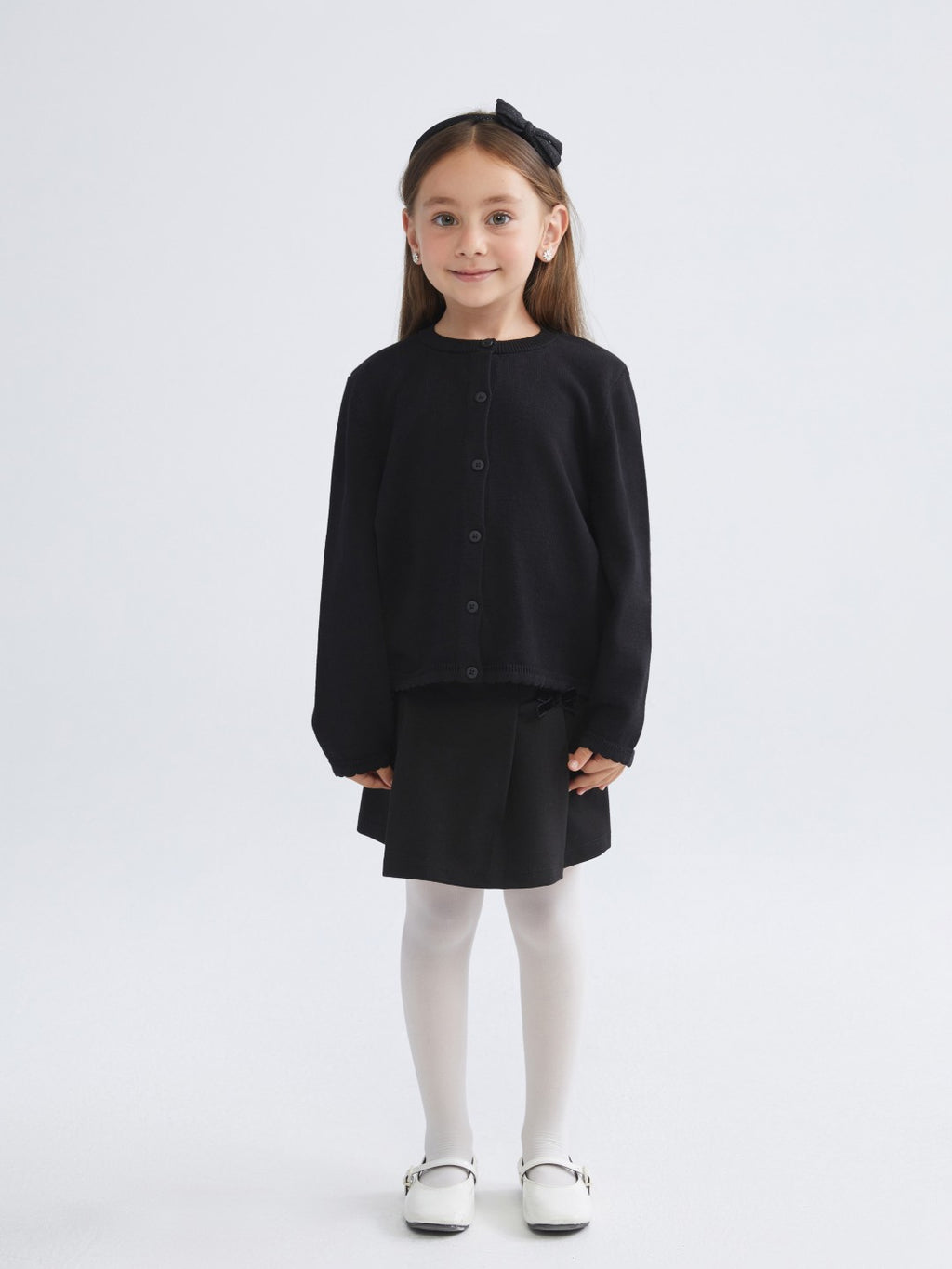 LCW Kids Black Crew Neck Girls Knitwear Cardigan