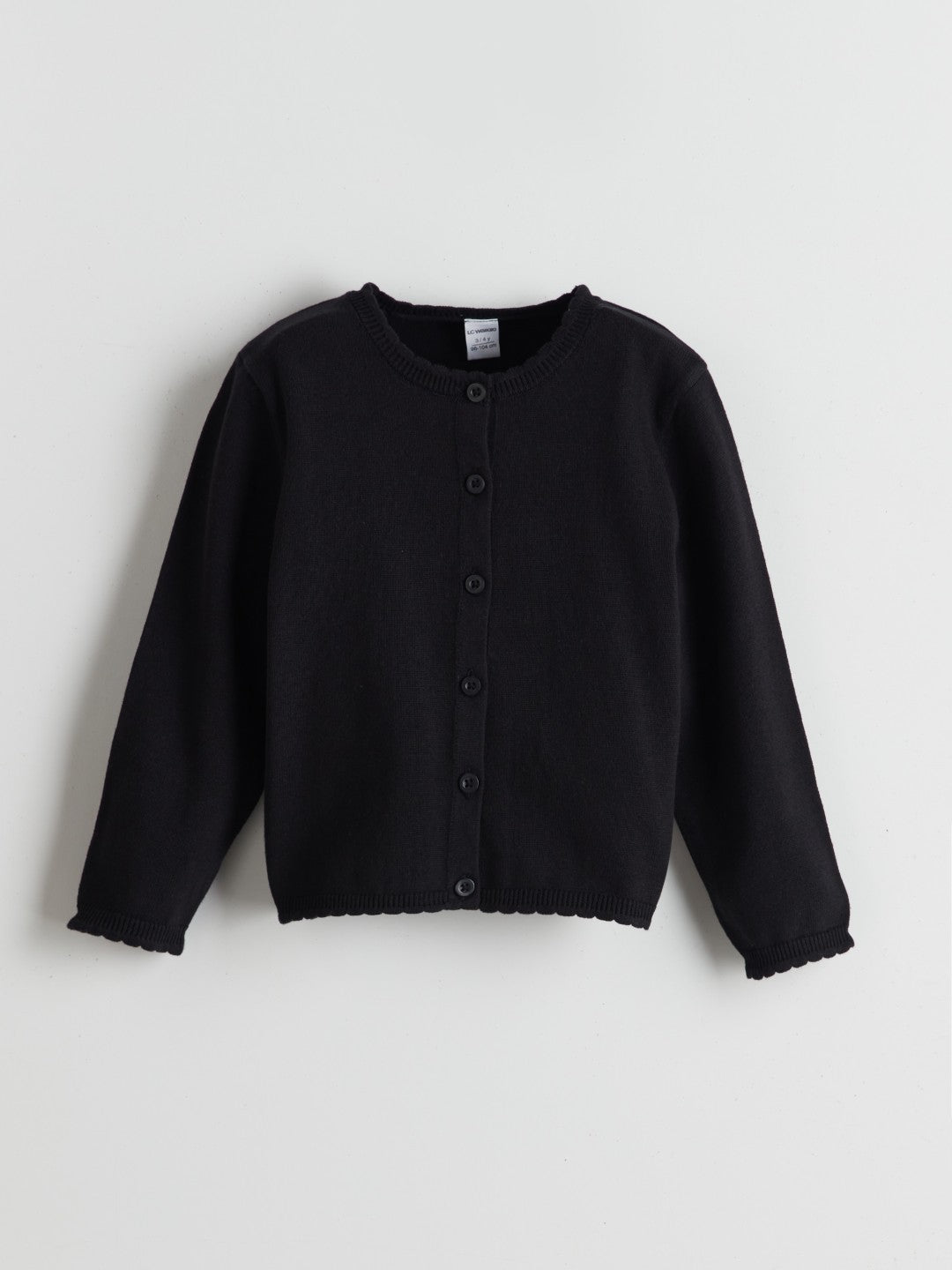 LCW Kids Black Crew Neck Girls Knitwear Cardigan