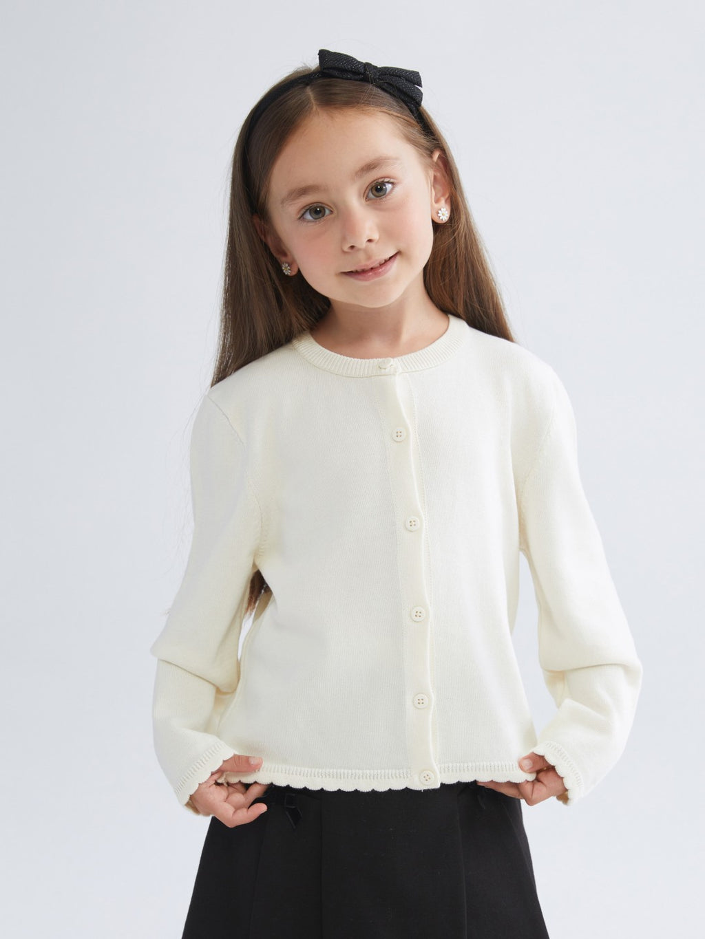 LCW Kids Black Crew Neck Girls Knitwear Cardigan