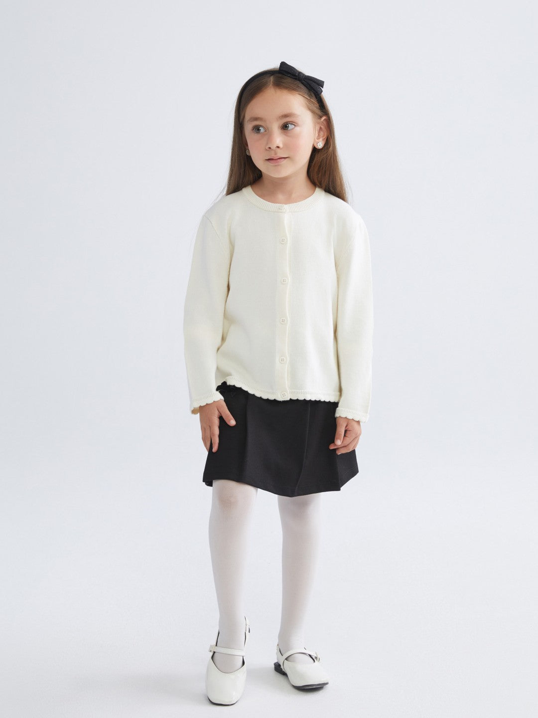 LCW Kids Black Crew Neck Girls Knitwear Cardigan