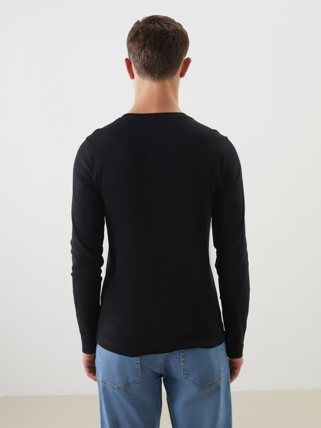 LCW Classic Black Crew Neck Basic Long Sleeve Men T-Shirt