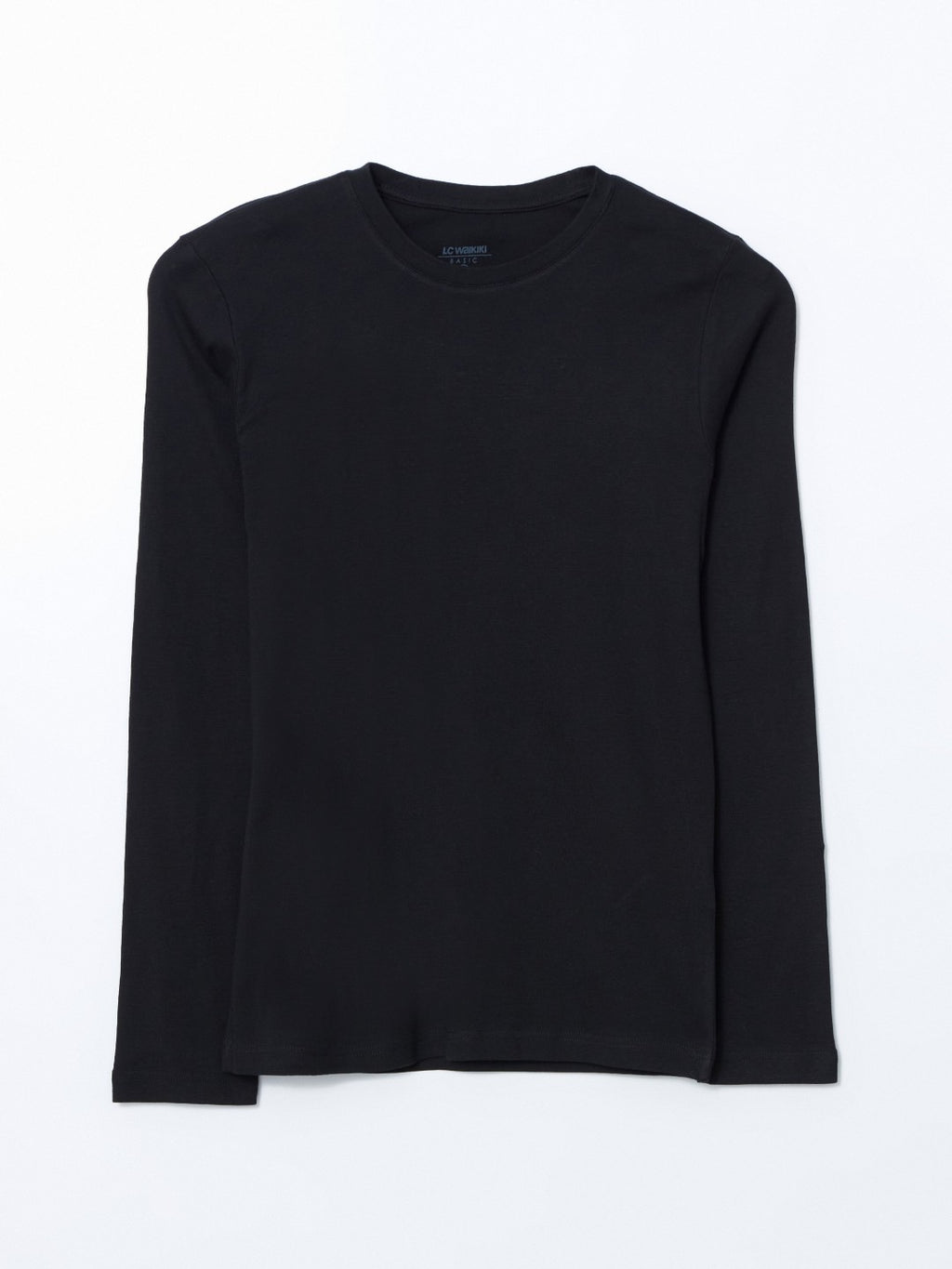 LCW Classic Black Crew Neck Basic Long Sleeve Men T-Shirt