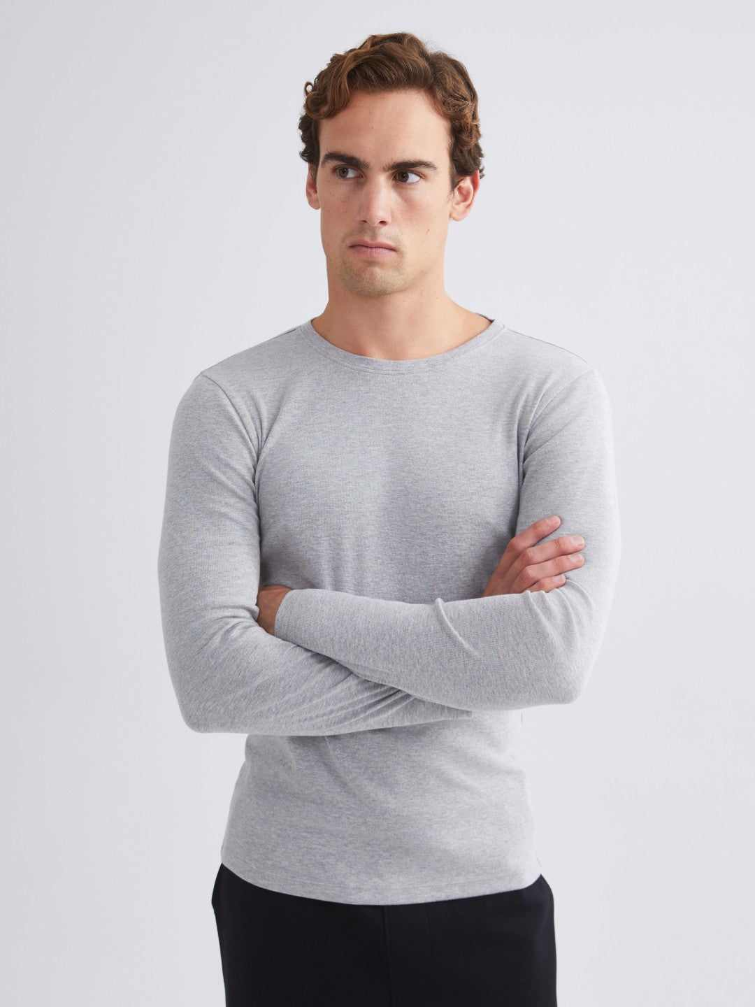 LCW Classic Black Crew Neck Basic Long Sleeve Men T-Shirt