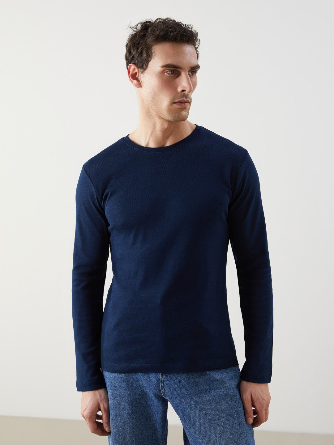 LCW Classic Black Crew Neck Basic Long Sleeve Men T-Shirt