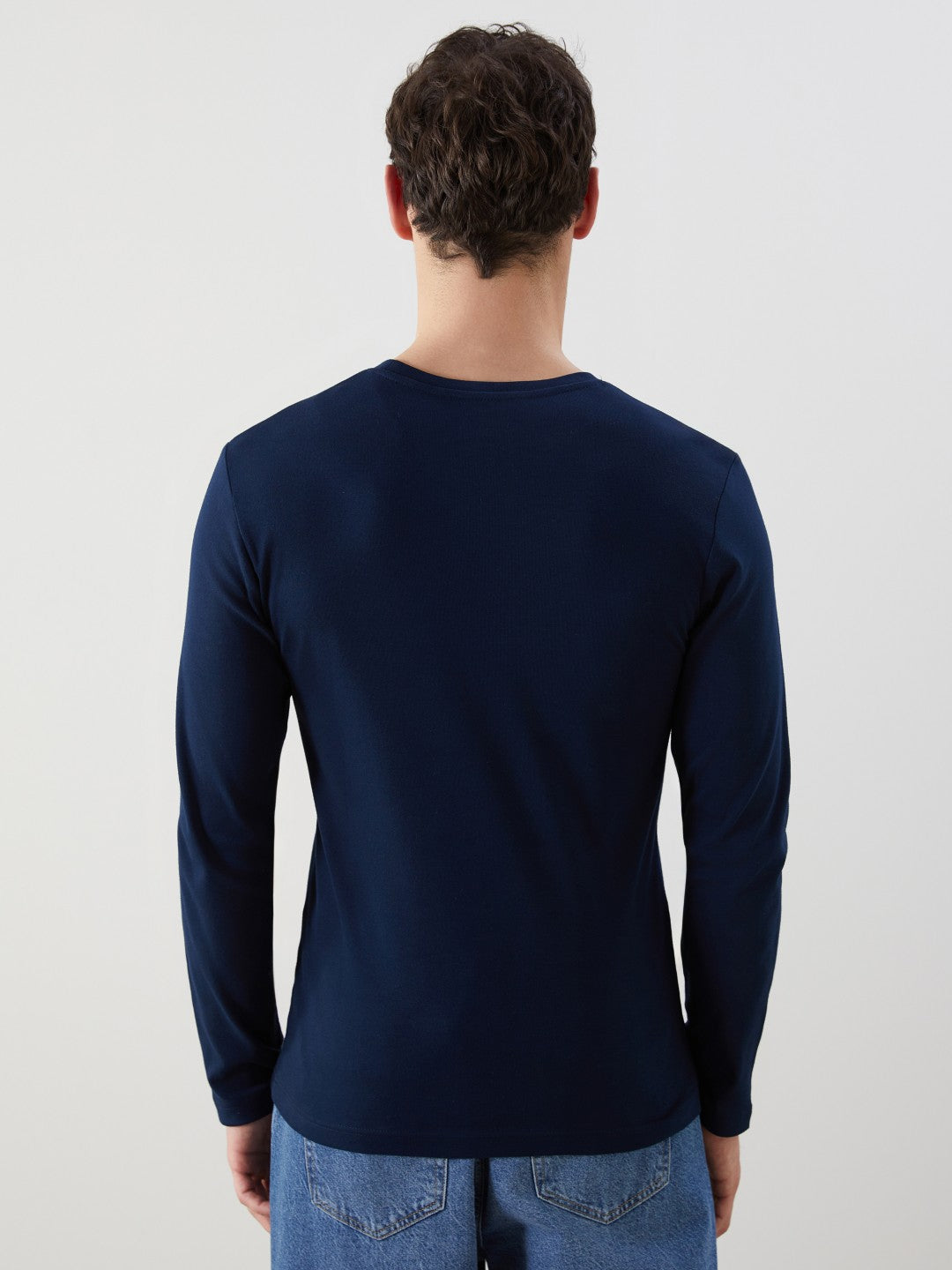 LCW Classic Black Crew Neck Basic Long Sleeve Men T-Shirt