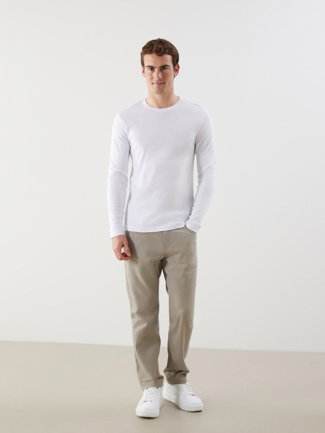 LCW Classic Black Crew Neck Basic Long Sleeve Men T-Shirt