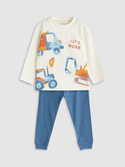 LCW Baby Beige Crew Neck Baby Boy Pajama Set