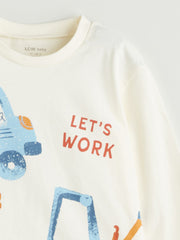 LCW Baby Beige Crew Neck Baby Boy Pajama Set