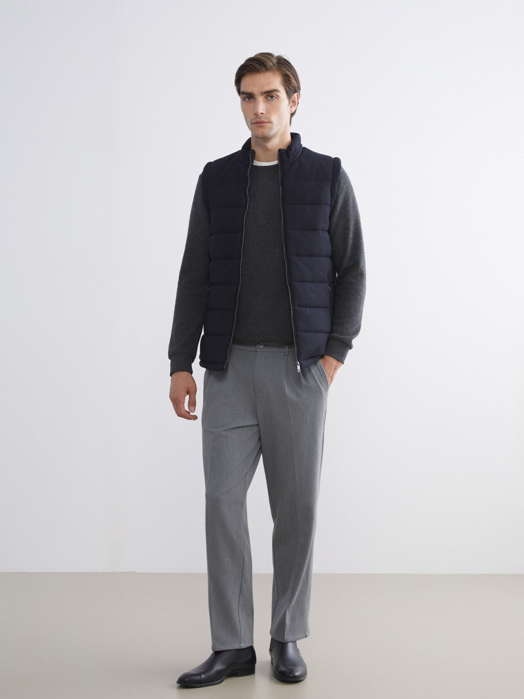 LCW Vision Navy Blue Slim Fit Stand Collar Men Puffer Vest