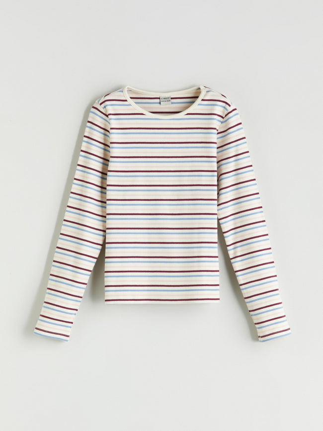 LCW Kids Mixed Crew Neck Striped Girls T-Shirt Hover Image