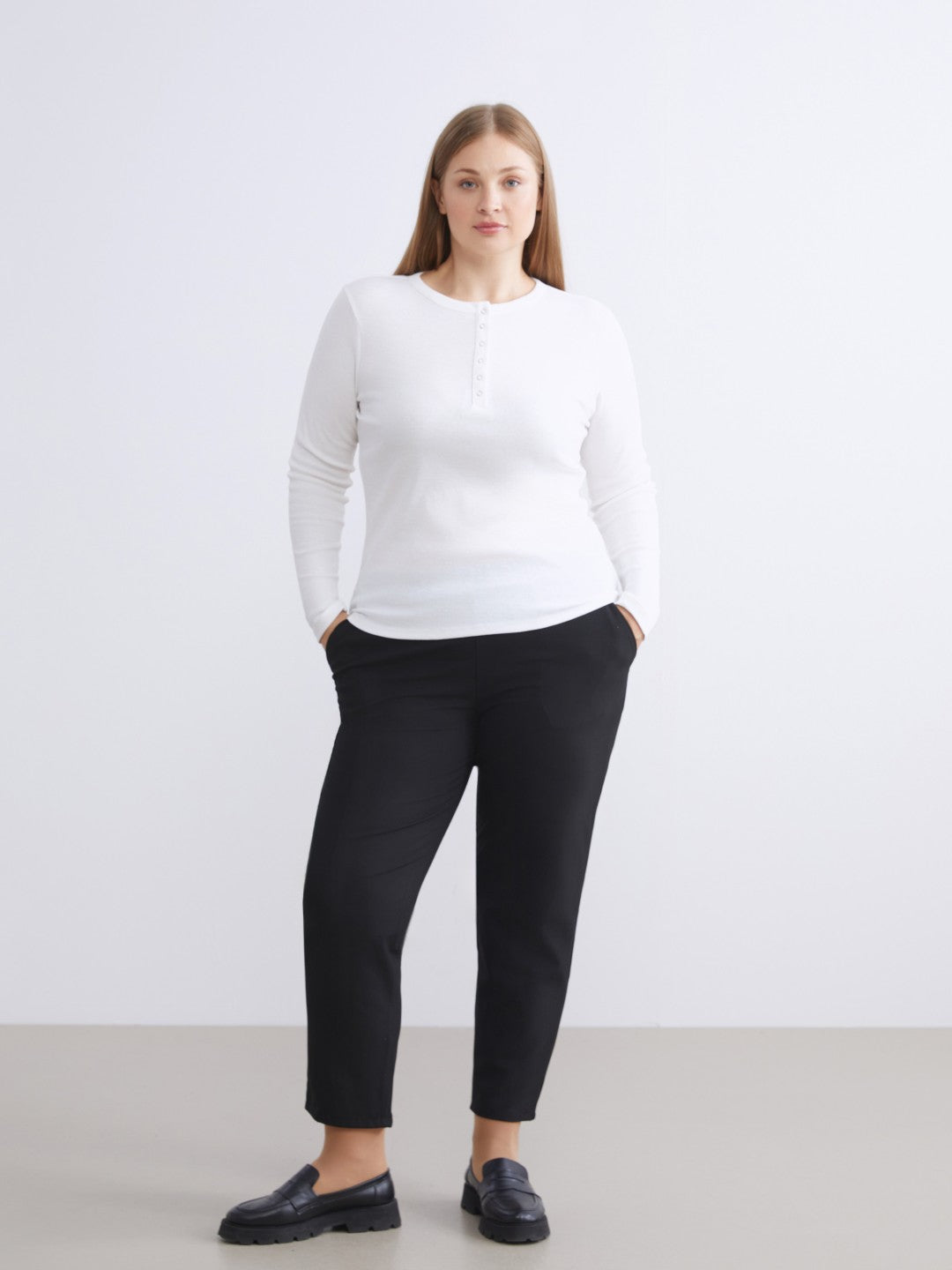 LCW Grace Black Plus Size Elastic Waist Women Trousers