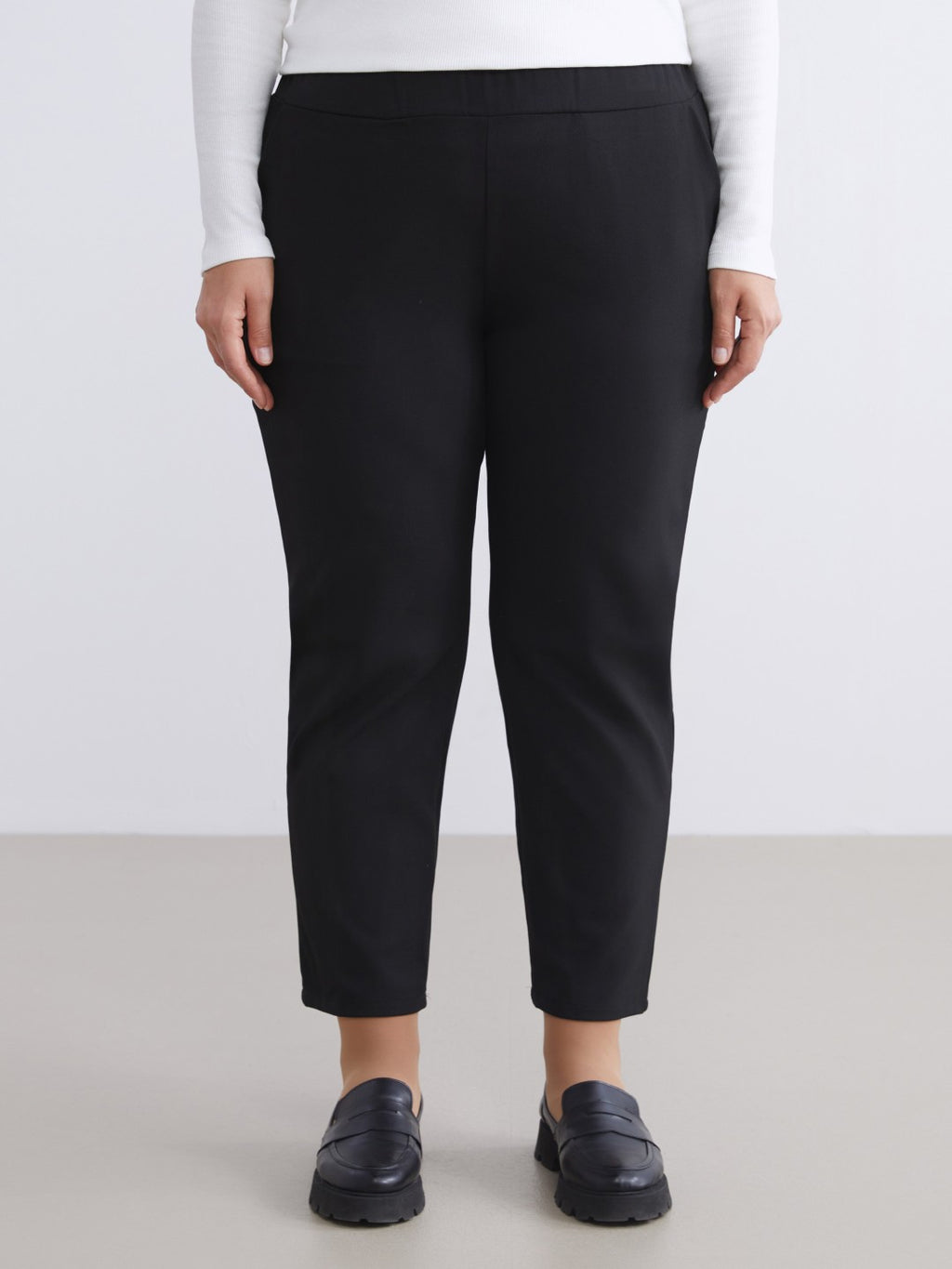 LCW Grace Black Plus Size Elastic Waist Women Trousers