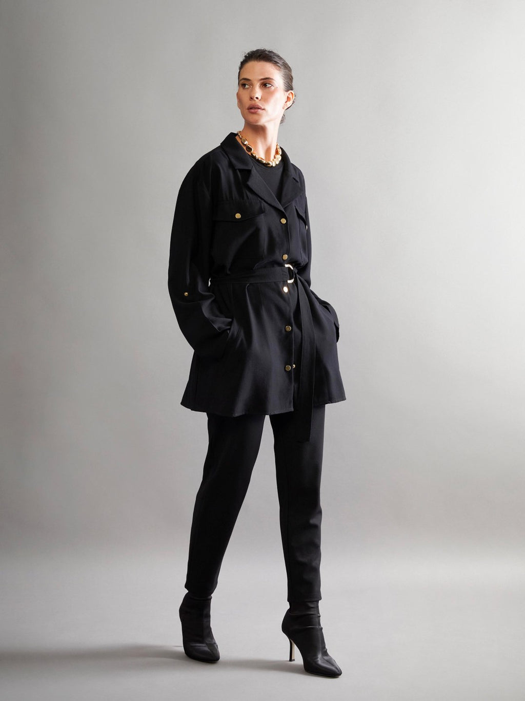 LCW Grace Black Plus Size Elastic Waist Women Trousers