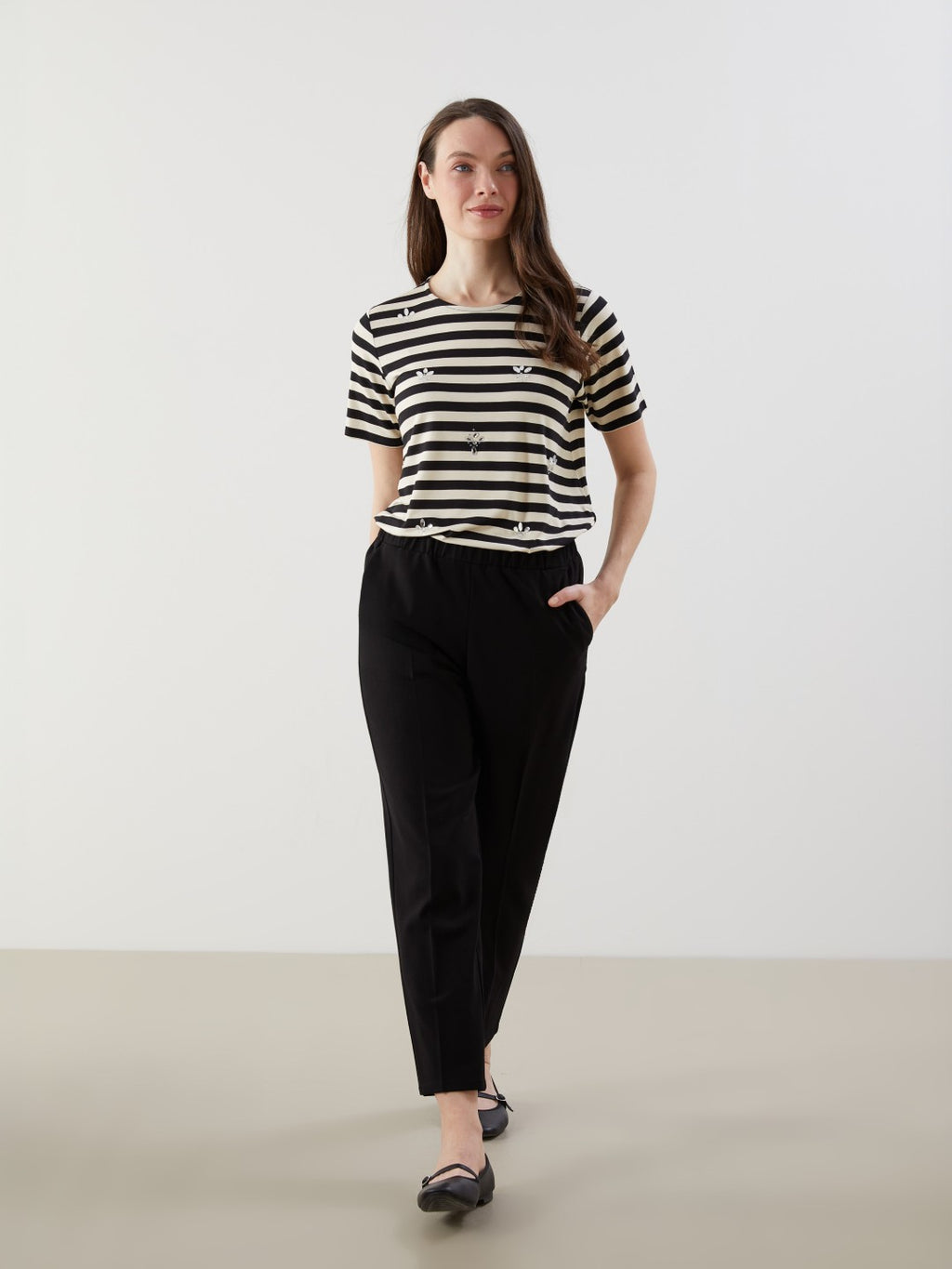 LCW Grace Black Plus Size Elastic Waist Women Trousers