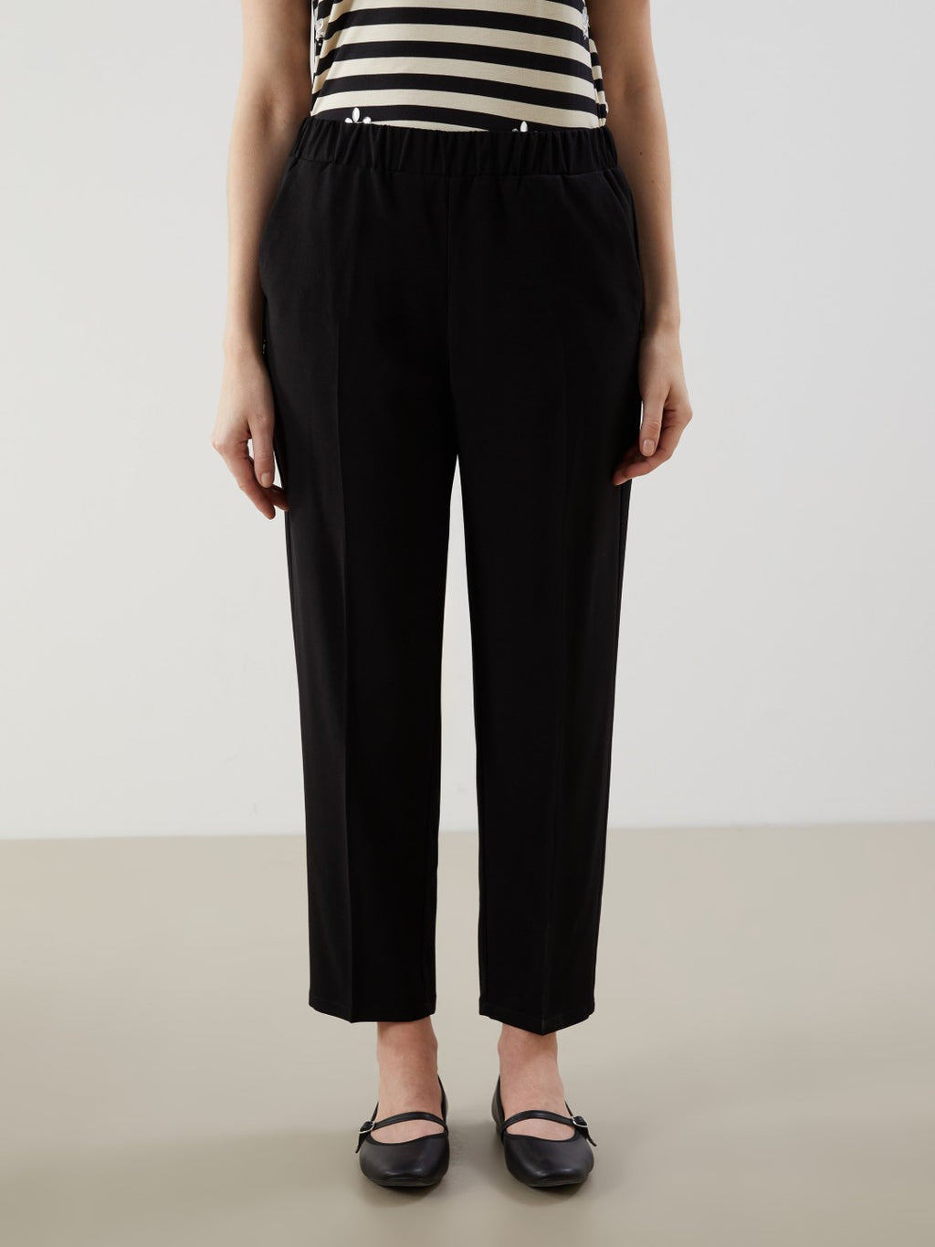 LCW Grace Black Plus Size Elastic Waist Women Trousers