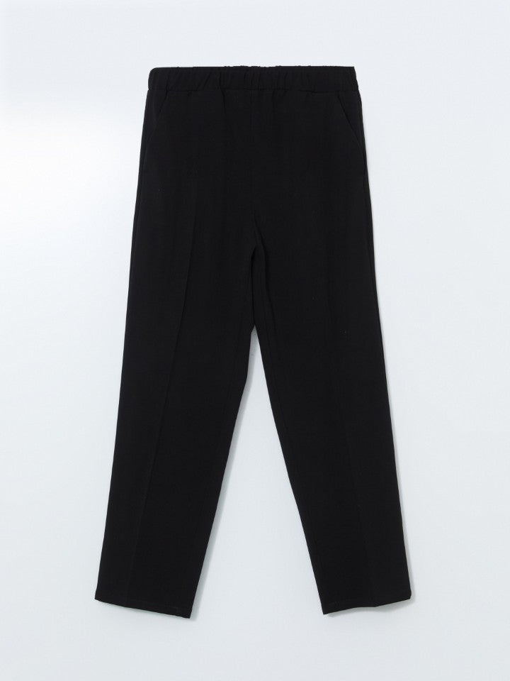 LCW Grace Black Plus Size Elastic Waist Women Trousers
