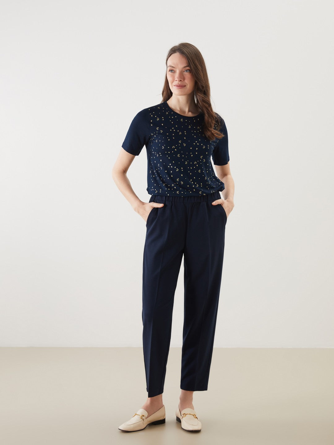 LCW Grace Black Plus Size Elastic Waist Women Trousers