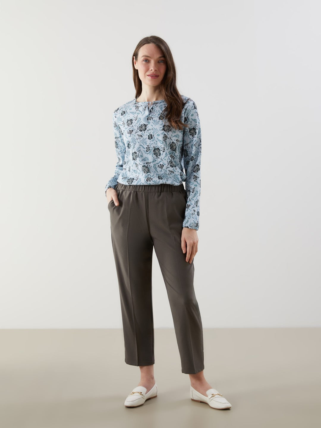 LCW Grace Black Plus Size Elastic Waist Women Trousers