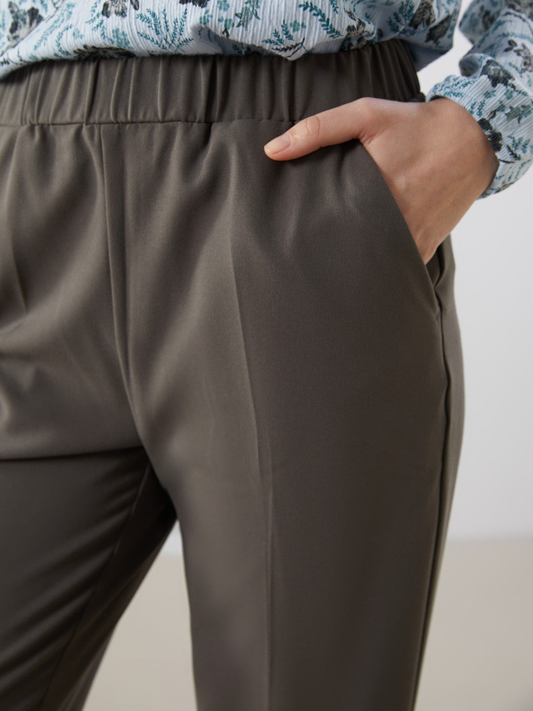 LCW Grace Black Plus Size Elastic Waist Women Trousers