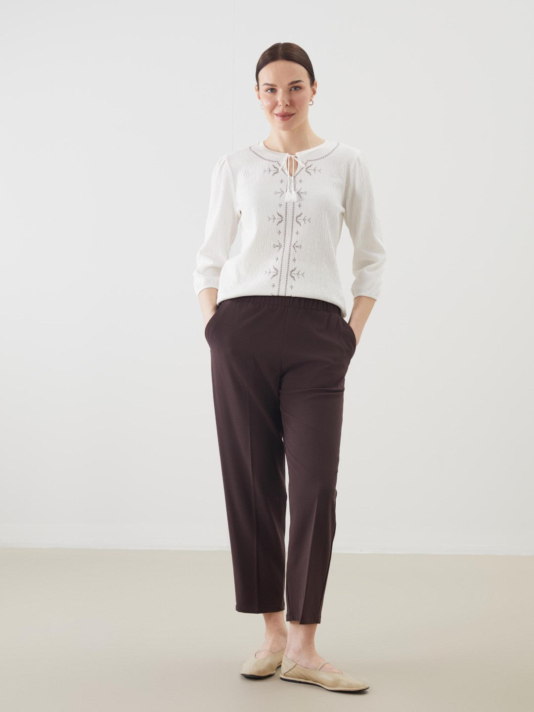 LCW Grace Black Plus Size Elastic Waist Women Trousers