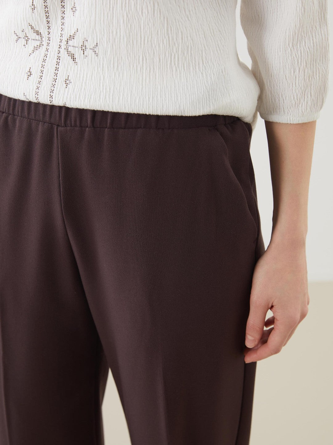 LCW Grace Black Plus Size Elastic Waist Women Trousers